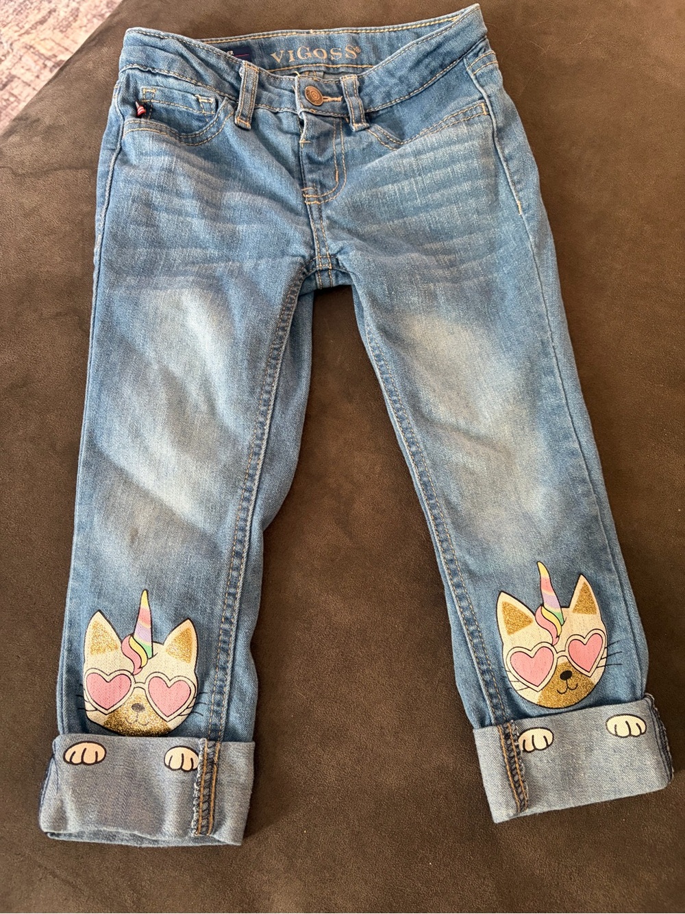 Vigoss Girls 4 Unicorn Cat Skinny Jeans Adjustable Waist